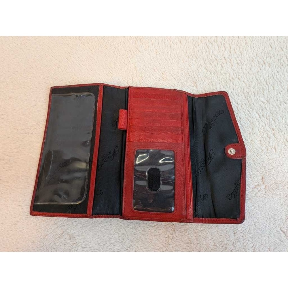 Fossil Red Leather Tri-Fold Wallet RFID Blocking Snap Closure Women's - Picture 6 of 9